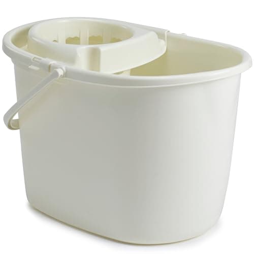 Image of VR7-15 Liter Mop Bucket with Wringer, Classic Plastic Bucket with Side Lip for Easy Pouring, Floor Bucket with Carry Handle – Ideal for General and Small Area Cleaning - Ivory