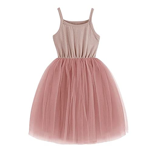 Image of imKutie Baby Girl Tutu Dress Toddler Kids Sleeveless Fluffy Tulle Princess Dresses for 0-7Years Dusty Pink