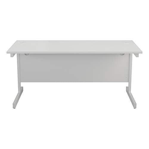 Image of Office Hippo Heavy Duty Rectangular Cantilever Desk, Home or Office Use - Integrated Cable Ports, 160cm x 80cm - White Frame/White Top - 5 Yr Warranty