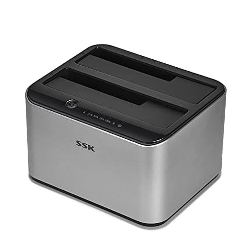 Image of SSK Aluminum Hard Drive Docking Station, USB 3.0 to SATA Dual Bay External HDD Dock Caddy Reader for 2.5 & 3.5 inch SATA HDD SSD, with UASP Offline Cloner/Duplicator Function(2x20TB Supports)