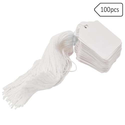 Image of Swift Strung Tags White Card Clothing Parcel Label String Hanging Gift Swing Tickets Kraft Hang Price Labelling 55mm x 37mm (Pack of 100)