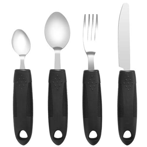 Image of Extra Wide Handles Easy Grip Cutlery Set of 4 Disability Aids,Chunky Handles, Corfort Grips Disability Ideal Dining aid for Elderly Disabled Arthritis Parkinson's Disease Tremors Sufferers
