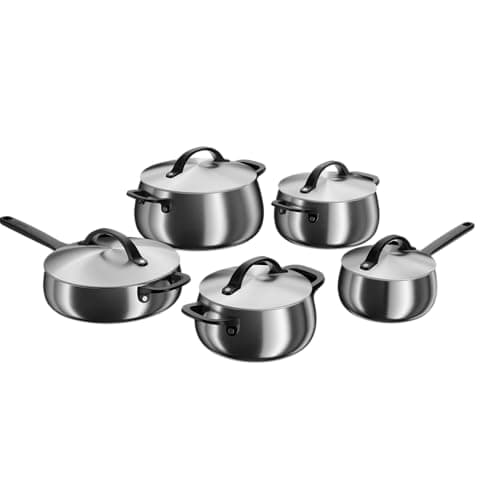 Image of BergHOFF Home Stainless Steel Pot Set – 5 pcs. – Cookware Set with lids – Pots Set Suitable for Induction, Ceramic, Gas & Electric Stove – Pot Set – Black