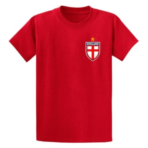 Image of Second Ave Men's Unisex England Flag Badge Euros World Cup Football Red T Shirt Top Kit