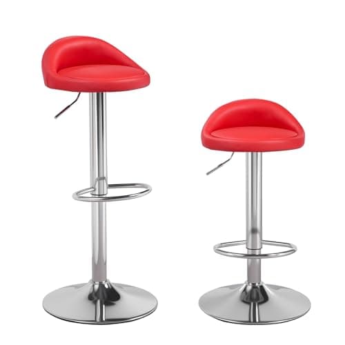 Image of Panana Pair of Bar Stools, Height Adjustable Breakfast counter Bar Chairs Synthetic Leather 360° Swivel Kitchen Stool with Chrome Footrest&Comfy Padded for Kitchen Island Counter (Red)