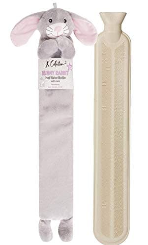 Image of Extra Long Hot Water Bottle – Super Soft Novelty Plush Cover – Natural Rubber 2L Capacity – 72cm Long – Perfect for Pain Relief on Aches or Injuries (Rabbit)