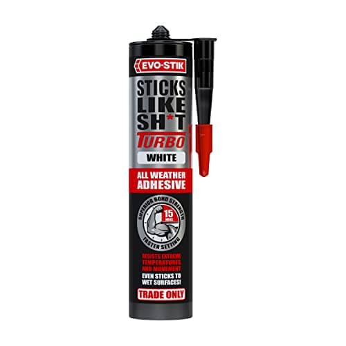 Image of EVO-STIK Sticks Like Sh*t Turbo Adhesive White - 290ml - All Weather - Fast Setting - Extreme Temperature & Movement Resistant