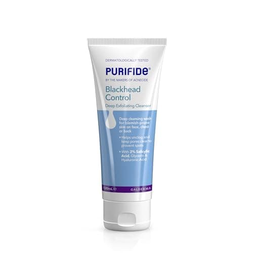 Image of Purifide by Acnecide Blackhead Control Face Wash, Deep Exfoliating Cleanser for Acne Prone Skin 120ml, with 2% Salicylic Acid and Hyaluronic Acid