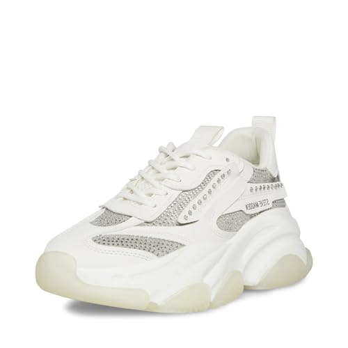 Image of Steve Madden Women's Possession Sneaker, White Rhinestone, 3 UK