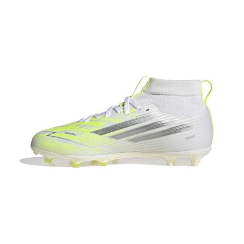 Image of adidas Unisex Kids F50 SPARKFUSION League Mid Cut Firm Ground/Artificial Ground Football Boots Kids, FTWR White/Iron met./hi-res Yellow, 3 UK