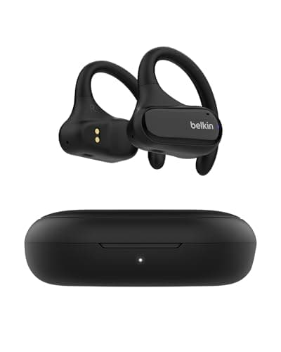 Image of Belkin SoundForm ClearFit Open-Ear Headphones, lightweight wireless earphones with ENC, Bluetooth earbuds with ear hooks, clear calls, 26H playtime, IPX5 running and gym headphones for sports - Black