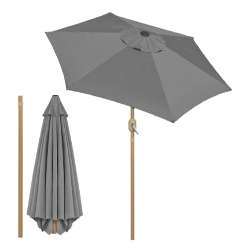 Image of GardenKraft 11389 2.7m Outdoor Garden Parasol/Tilt & Crank Mechanism/Steel Pole with Wooden Effect / UV30 Protection/Durable Polyester Material/Charcoal Black Colour
