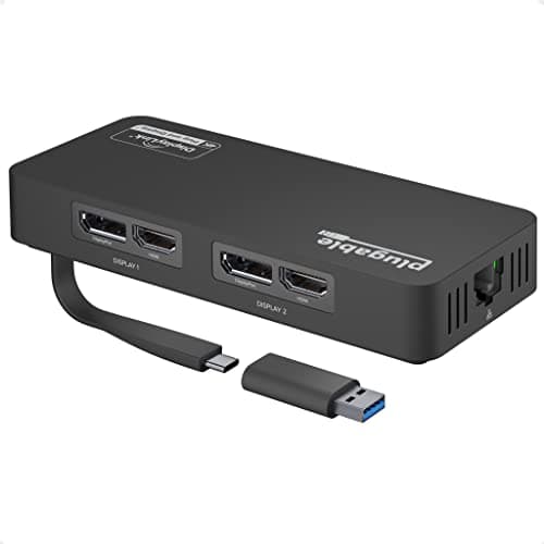 Image of Plugable 4K DisplayPort and HDMI Dual Monitor Adapter with Ethernet for USB 3.0 and USB-C, Compatible with Windows and Mac