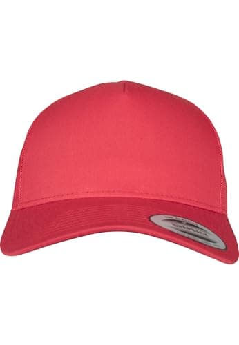 Image of FLEXFIT Trucker Cap, Classic Trucker Hat, Baseball Trucker Cap with 5-Panel and Mesh Back, Adjustable Baseball Hat with Plastic Closure, Headwear, Unisex, Colour: Red, Size: One Size