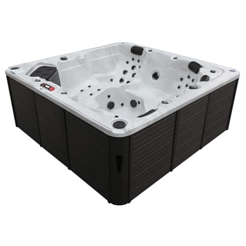 Image of CANADIAN SPA CO. Vancouver AI Hot Tub | 6-Person 65-Jet | 227 x 227 cm Square, with Cover, LED Lighting, Heating and 65 Hydrotherapy massage Jets, Year-Round Use