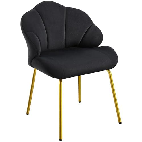 Image of Yaheetech Velvet Armchair, Accent Tub Chair with Metal Legs, Cute Vanity Chair with Shell Shaped Backrest for Living Room/Bedroom/Dressing Table/Office, Black