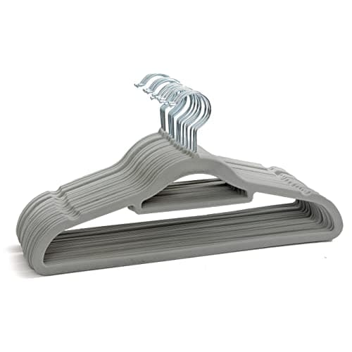 Image of 50 Non Slip Velvet Hangers | Heavy Duty Grey Felt Coat Hangers |360 Degree Swivel Hooks |Premium Space Saving Design