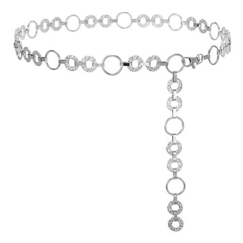 Image of JASGOOD Metal Waist Chain Belt Women Adjustable Body Link Belts Ladies Fashion Chain for Jeans Dress, Silver, S