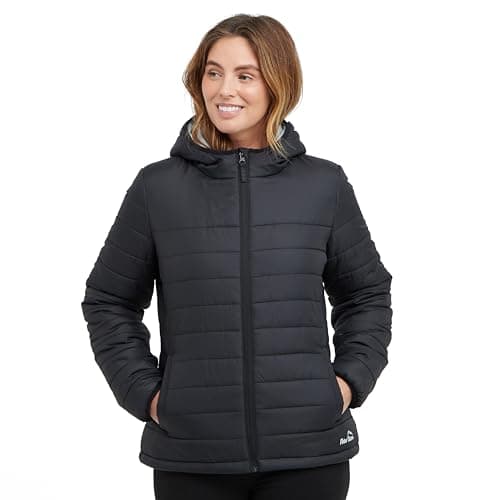 Image of Peter Storm Women’s Blisco Jacket with Hood & 2 Pockets, Insulated, Water Repellent & Lightweight Puffer Coat (UK, Numeric, 20, Regular, Regular, Solid Black)