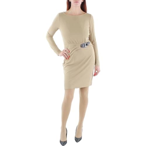 Image of Lauren Ralph Lauren Womens Jersey Knee Sheath Dress, Camel, 20