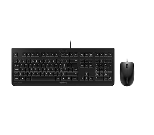 Image of CHERRY DC 2000, Wired Desktop Set, UK Layout (QWERTY), Plug & Play via 1 USB Port, Flat Design, Symmetrical Mouse, Black