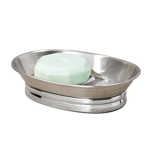Image of iDesign 76050 York Metal Soap Dish/Holder, Oval Shaped, Made of Metal, Silver/Matte Silver, Small