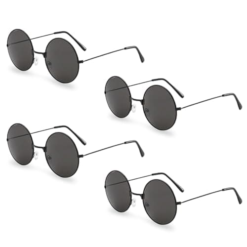 Image of TUONYIS 4 Pcs Sunglasses Mens Women, Trendy Carnival Circle Shades, Retro Classic Vintage Hippy Steampunk Small Round Circle Sunglasses, Metal Frame Cosplay Glasses, UV400 Protection (Black)
