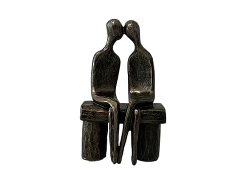 Image of Haute Collage Affectionate Couple Sitting On a Bench Gender Neutral LGBTQ Sculpture Statue (Black)