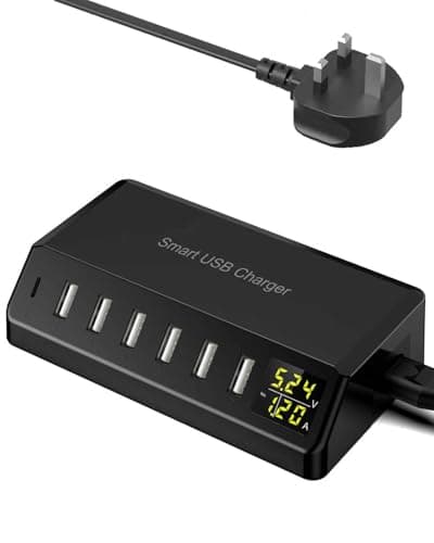 Image of USB Charger 60W 7-Port USB Desktop Charger with LED Screen, Multi-Device Charging Station with Real-Time Power Monitoring for Phone,Fast Charging Hub for Home, Office, Travel