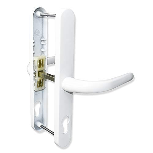 Image of UPVCSTORE White: Fullex uPVC Door Handle Sprung Pair - 68pz, 215mm Fixing Centres - Universal Replacement PVC Door Handles - Fully Sprung & Reversible - White