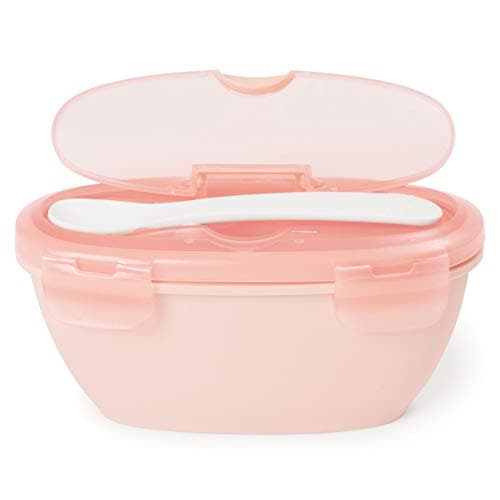 Image of Skip Hop Easy Serve Travel Bowl and Spoon Coral, Grey and Soft Coral