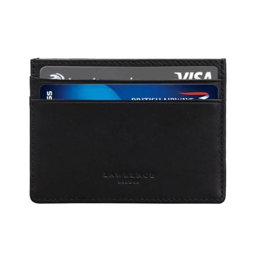 Image of Lawrence London ® Credit Card Holder, Genuine Full Grain Leather, RFID Blocking Minimalist Wallet, Dual Sided with 5 Pockets, Great Gift, Ideal for Travel (Black)