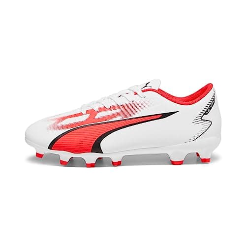 Image of PUMA Ultra Play FG/AG JR Soccer Shoe, White Black-FIRE Orchid, 10 UK