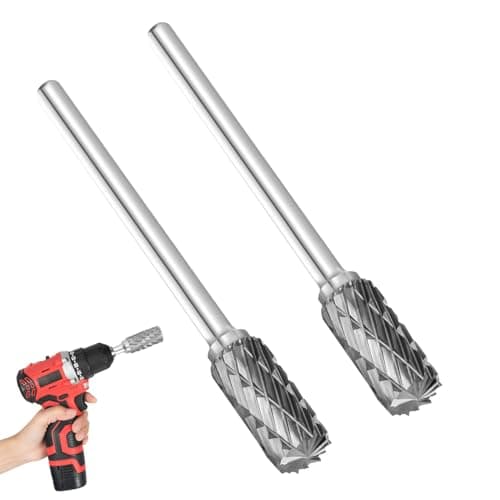 Image of 2 Pack Tungsten Carbide Rotary Burr, High Speed Double Cut Die Grinder Bits for Dremel Rotary Tools, Cylindrical File Carving Engraving Polishing Grinding Accessories for Metal, Wood, Plastic & Steel