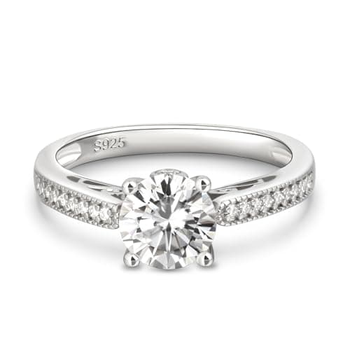 Image of Jeulia Moissanite 9ct Gold Rings for Women, Solitaire Diamond Sterling Silver Ladies Engagement Ring, White Gold Wedding Band for Birthdays, Christmas, Valentine's Day with Giftbox (Y-Silver, Q-½)