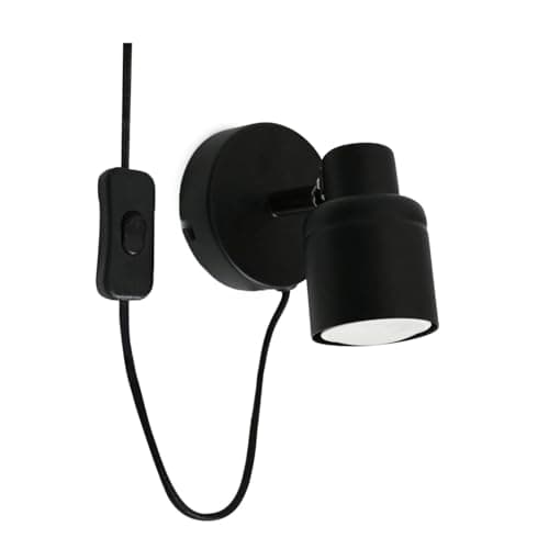 Image of MiniSun | Matt Black Single Spotlight Adjustable GU10 Plug-in Wall Light | Wall Spotlights, Home Décor & Improvement Essential | Includes 5W LED Bulb [3000K Warm White] | Mains Wired