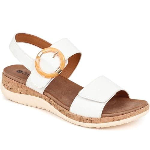 Image of Adjustable Buckle Slingback Comfort Sandals - White Size 6