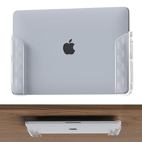Image of ELETIUO Clear PC Wall & Under Desk Laptop Mount Holder–Adhesive & Screw in,1.02"/ 26 mm,Anti-Scratch Pads,Universal for MacBooks,Surface,Keyboards,Tablets,Switch &More
