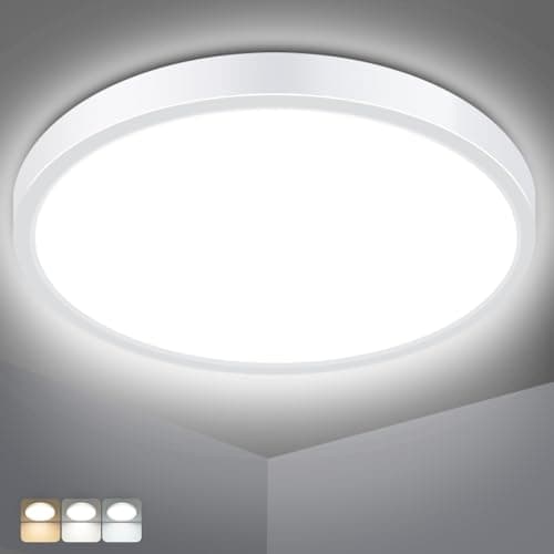 Image of slochi Bathroom Light, 3000K/4000K/6500K 3 Color Temperature, Waterproof IP54, Small, Round, Modern, Flush Ceiling Light for Bathroom, Kitchen, Bedroom, Hallway and More