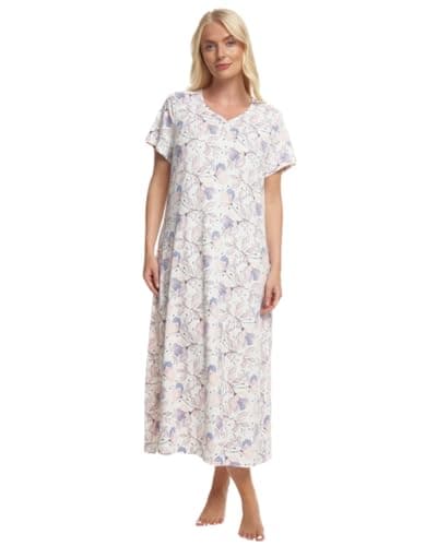 Image of Suzy & Me Ladies Long Plus Size Luxury Soft Touch Jersey Nightshirt (IVORY FLORAL 30-32)