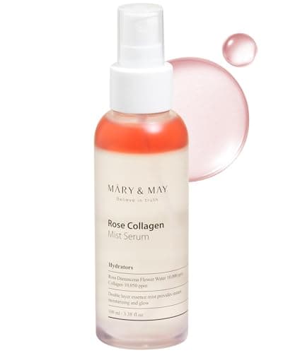 Image of Mary&May Rose Collagen Mist Serum - Double Layer Essence Face Spray - Instant Hydration, Radiance, Anti-Aging and Glowing Skin with Damask Rose Water and Plant-Based Oils, 3.38 fl.oz.