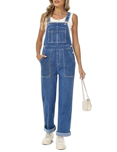Image of Fengbay Denim Dungarees for Women UK, Ladies Denim Jumpsuit Adjustable Straps Casual Baggy Jean Bib Overalls with Pockets