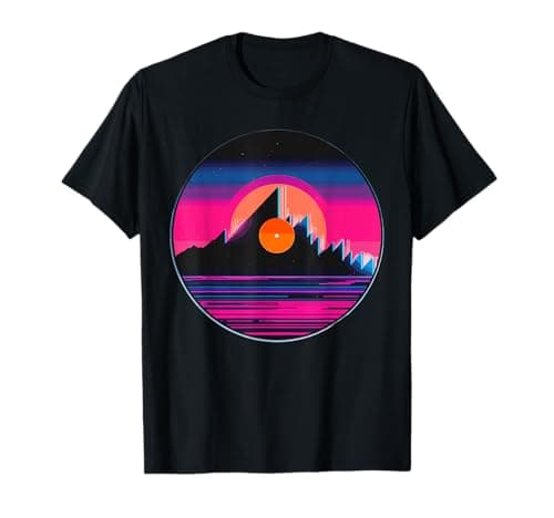 Image of Vintage Mountain Vinyl Record Vaporwave Retro Music T-Shirt