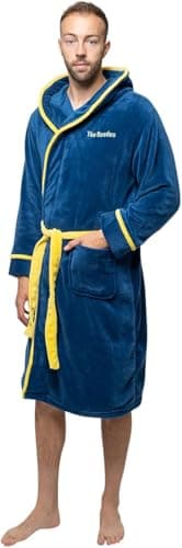 Image of Rock Off officially licensed products The Beatles Bathrobe Yellow Submarine Logo Official Mens Navy Blue Unisex S
