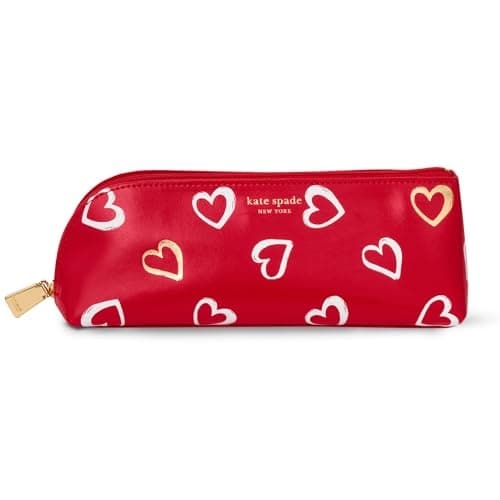 Image of Kate Spade New York Pen and Pencil Case with Office Supplies, Zip Pouch Includes 2 Pencils, Sharpener, Eraser, and Ruler, Brushstroke Hearts