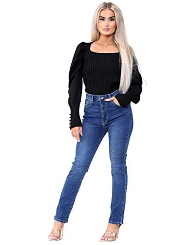 Image of 989Zé ENZO Womens High Waist Slim Straight Leg Jeans Stretch Cotton Denim Pants EZL423 Jeans Blue 10