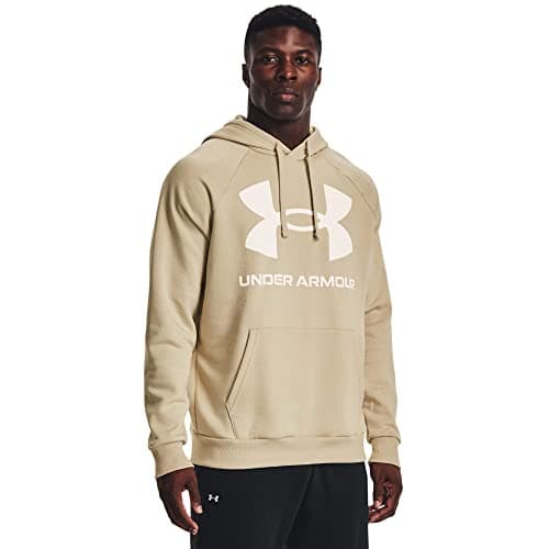 Image of Under Armour Men's Fleece Tops Ua Rival Fleece Big Logo Hoodie, Khaki Base, 1357093-290, XXL