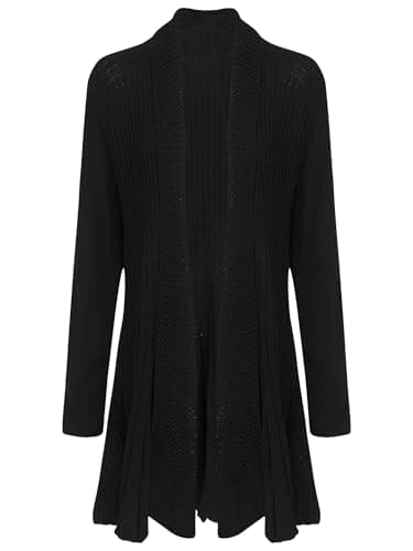 Image of shelikes Womens Knitted Cardigan Long Full Sleeve Knitwear Cardigans Classic Solid Sweater Jacket Coat Black