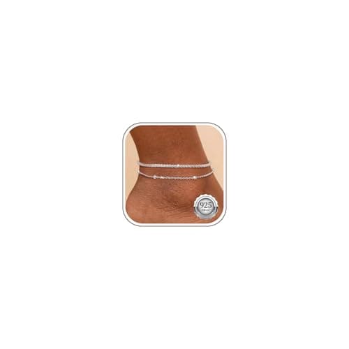 Image of Kenivira Sterling Silver Anklets, Dainty Layered Waterproof Anklet for Women, Beach Ankle Bracelets