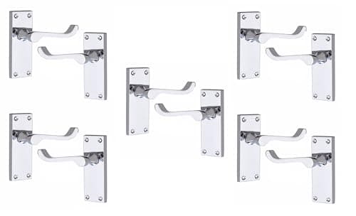 Image of Golden Grace Victorian Scroll Lever Latch Door Handles in Premium Polished Chrome Finish, Classic Interior Doors Hardware, 5 Pairs - 120mm x 40mm